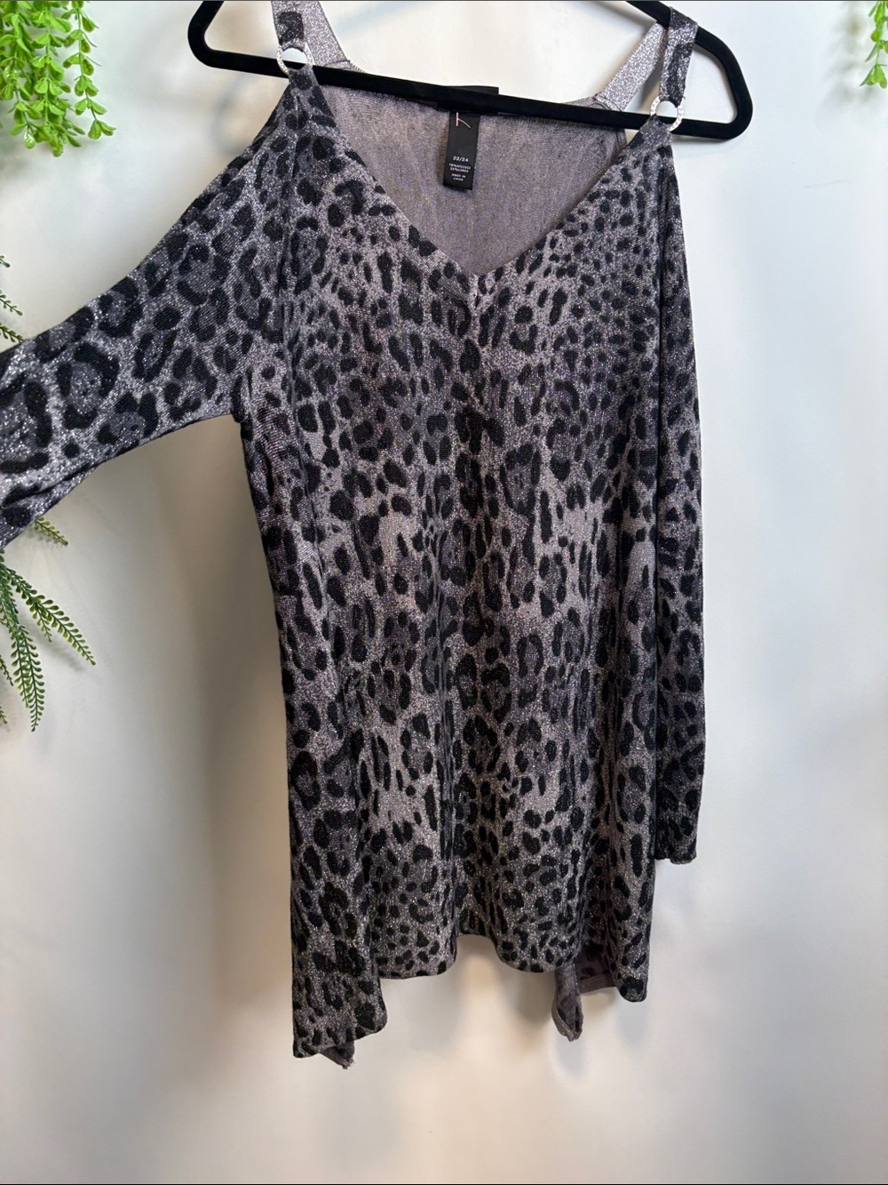 Lane Bryant Black and Gray Off-the-Shoulder Leopard Sweater